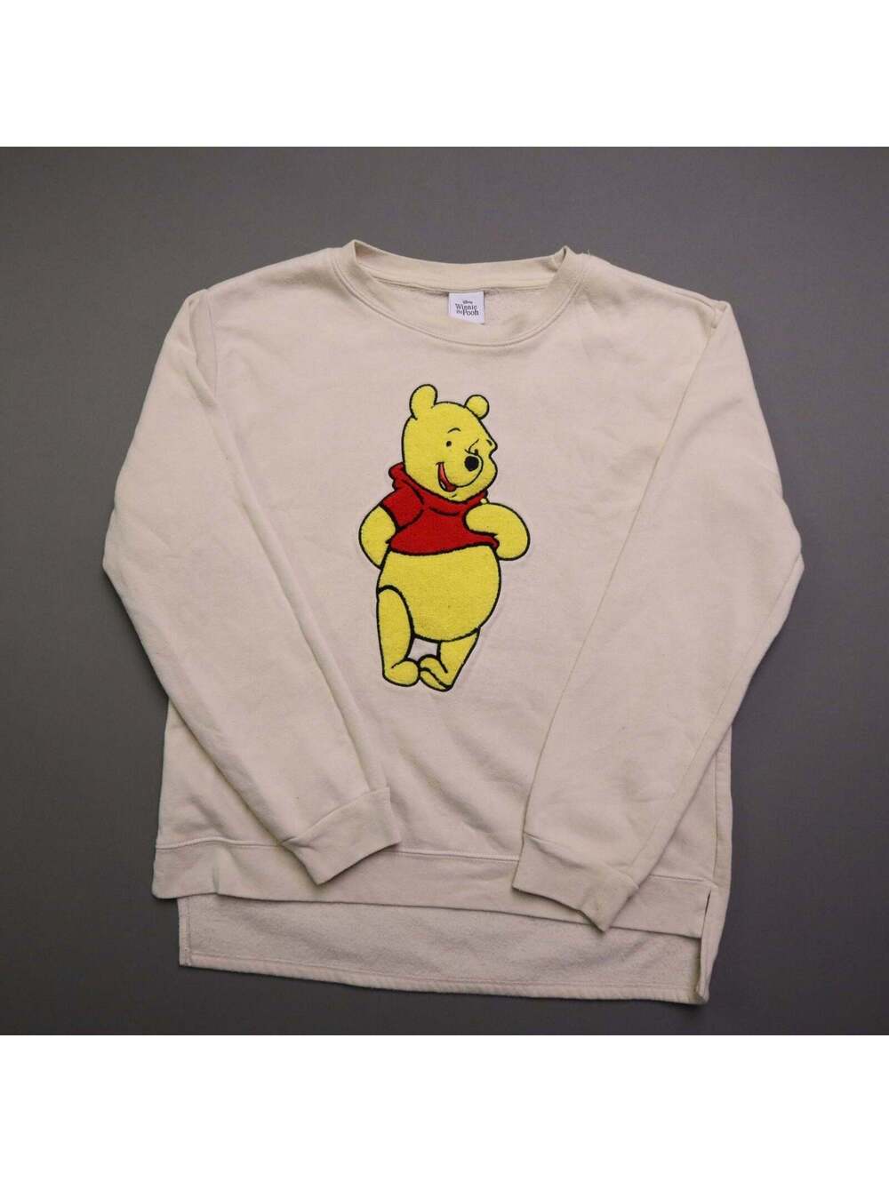 Disney‎ Winnie the Pooh Womens Medium Sweatshirt Ivory Patch Pullover Fleece Top